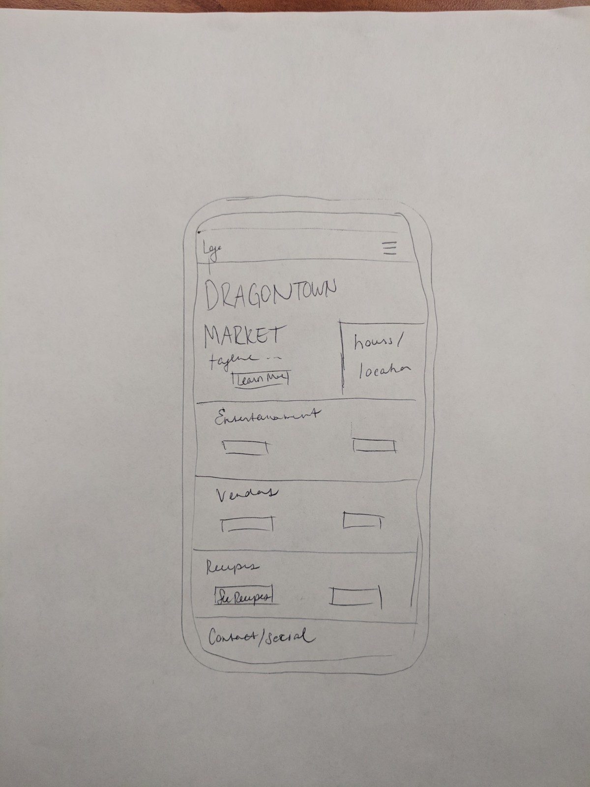sketch of home page for mobile screen size